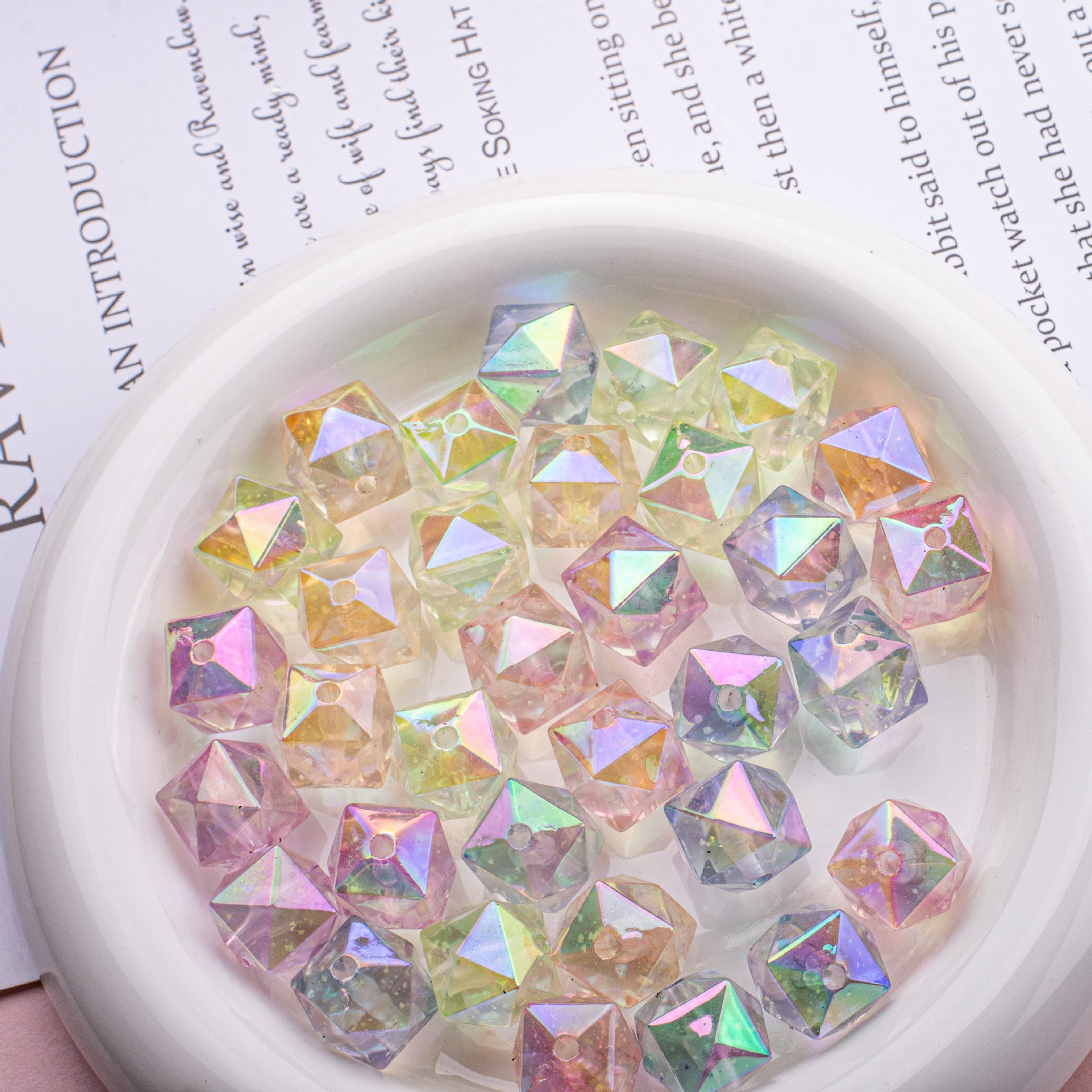 Wholesale 10pcs DIY Luminous Square Beads Prismatic Acrylic Straight Hole Beads
